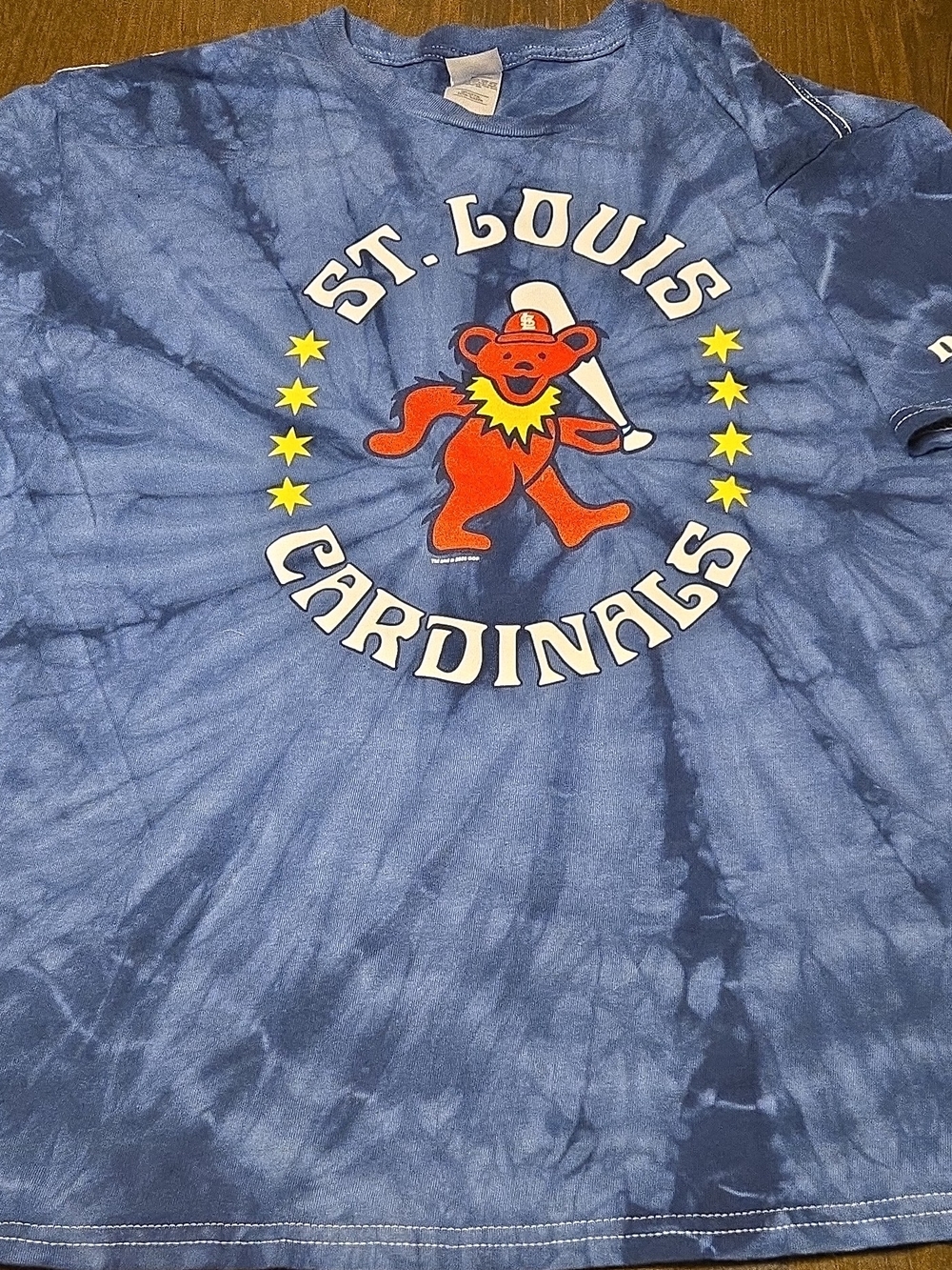 St. Louis Cardinals/Grateful Dead Bear Blue Tie-Dye Short Sleeve Tee